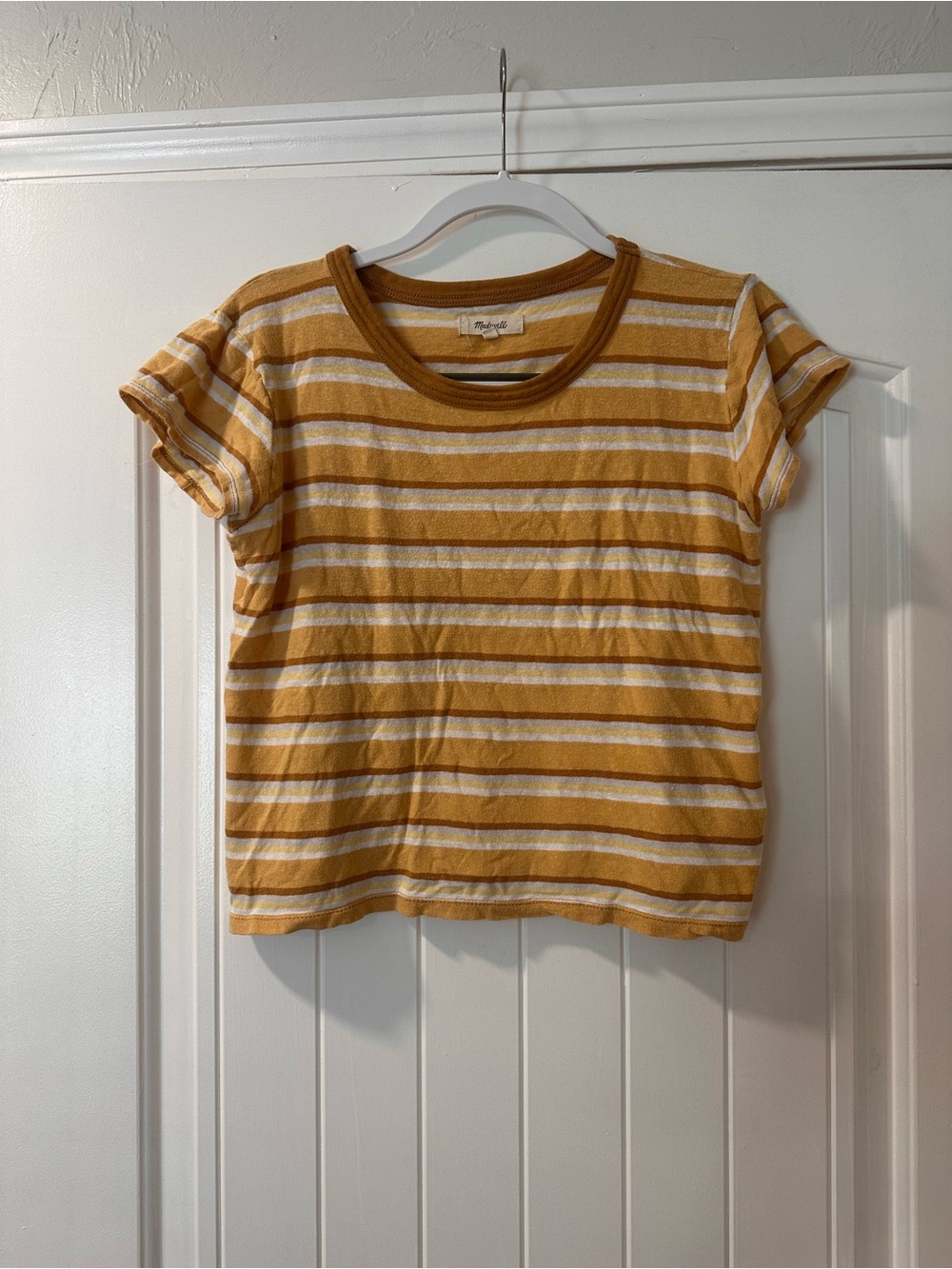 Madewell Yellow & White Striped Short Sleeve Tee